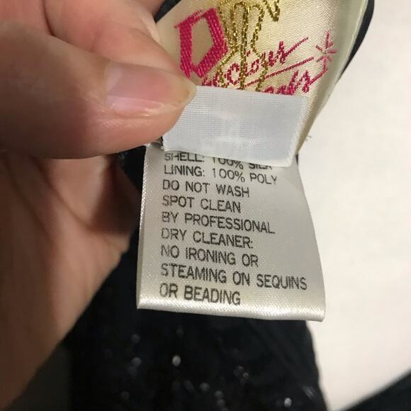 Vintage Precious Formals 100% Silk Beaded Strappy Formal Gown Dress Black Size 8 - Picture 10 of 10